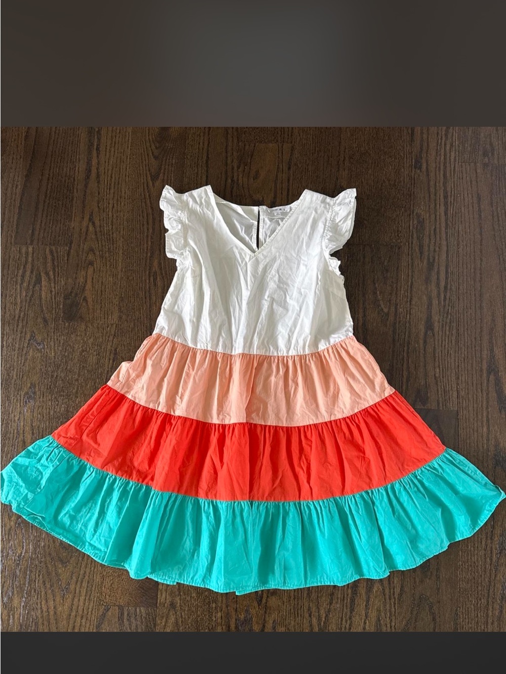 EUC THML  Colorblock Tiered Dress - White, Peach, coral & Teal small